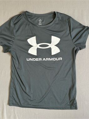 Under Armour Heatgear Athletic Tee Womens Large Gray Workout Shirt